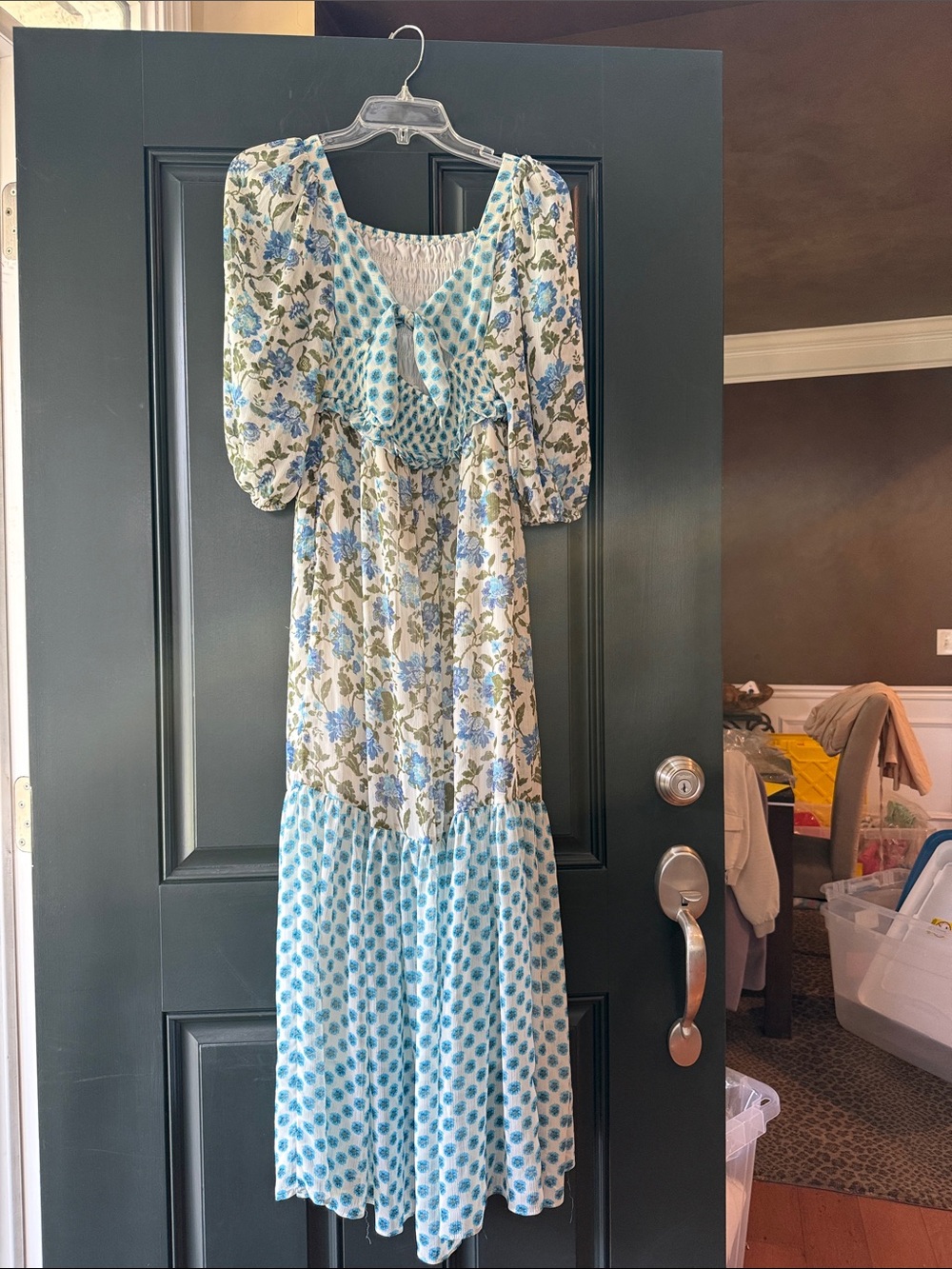 Taylor Tie-Back Maxi Dress in Mixed Blue Floral Prints Size 2 - Picture 8 of 15